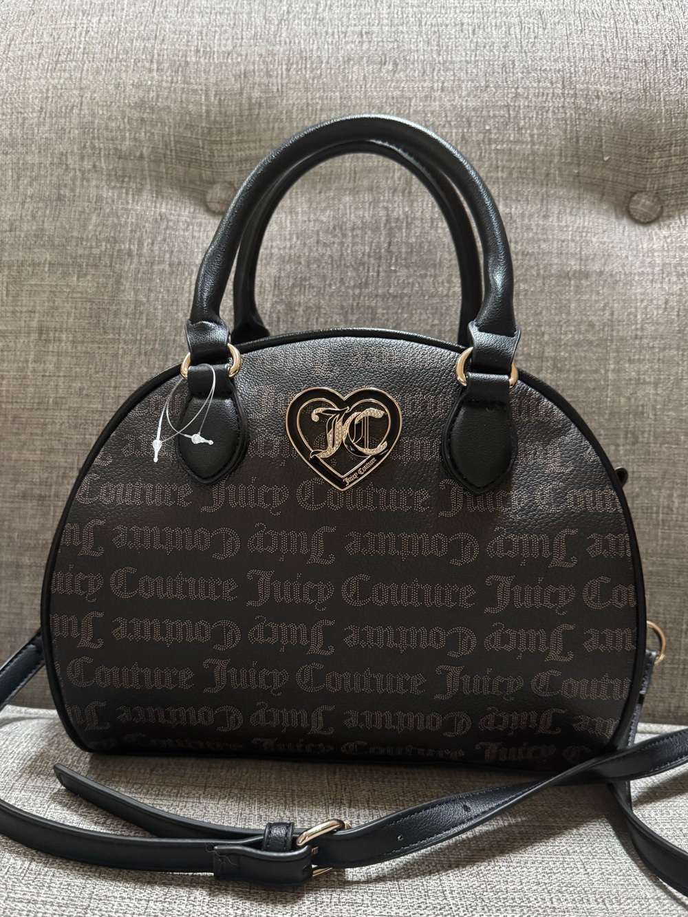 Juicy Couture NWT Flawless Dome Satchel Crossbody Black Brown Logo Gothic Dots